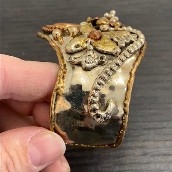 Vintage Silver Chunky Opal Brutalist Cuff - Picture 5 of 5